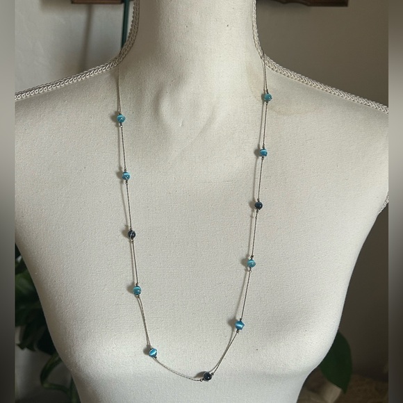 Vintage Jewelry - Vintage Sterling Silver Snake Chain & Genuine Blue Moonstone Beaded Necklace